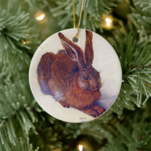 Young Hare by Albrecht Durer, Renaissance Fine Art Ceramic Tree Decoration