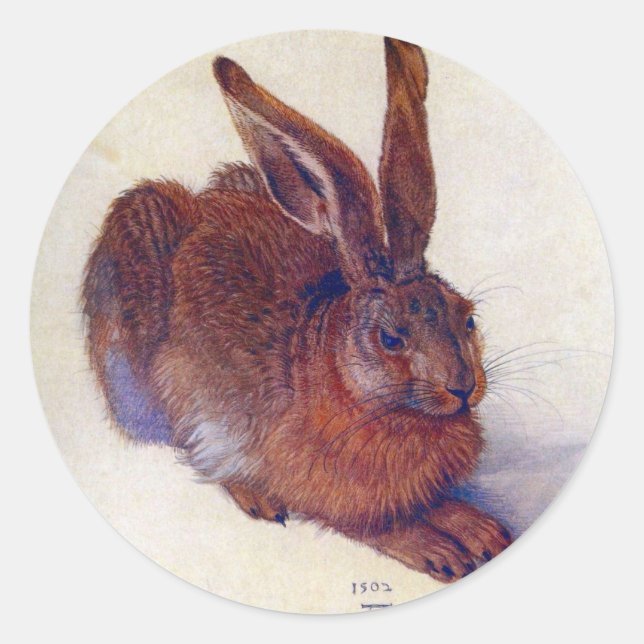 Young Hare by Albrecht Durer, Renaissance Fine Art Classic Round Sticker (Front)