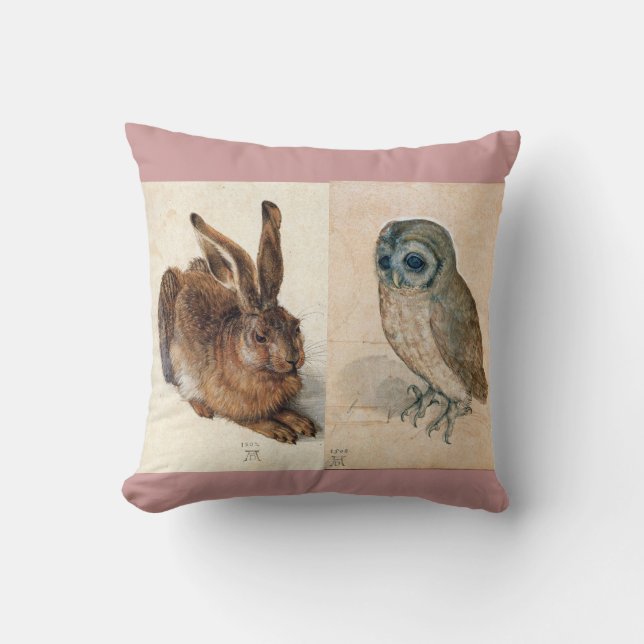 Young Hare (Rabbit ) and  Owl Cushion (Front)
