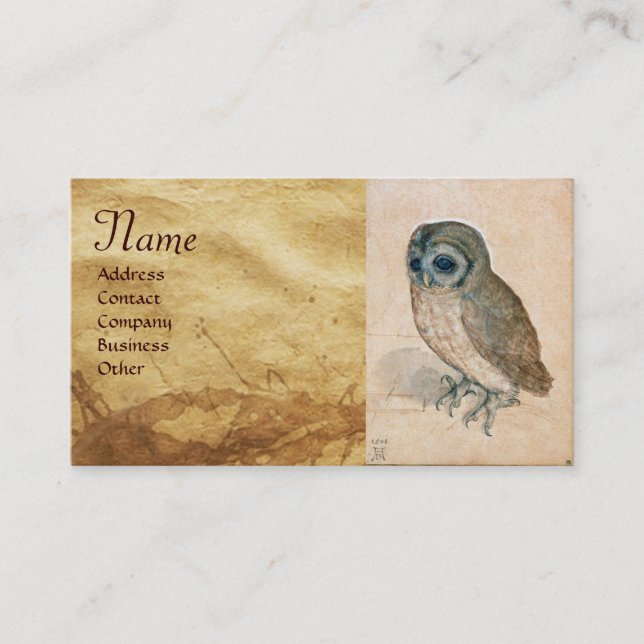 Young Hare (Rabbit ) and  Owl  Monogram Business Card (Front)