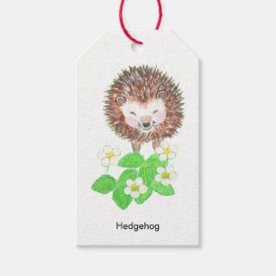 Young Hedgehog & Wild Strawberry Flowers Gift Tags