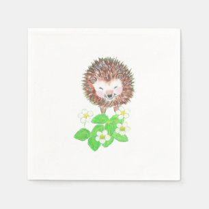 Young Hedgehog & Wild Strawberry Flowers   Napkin