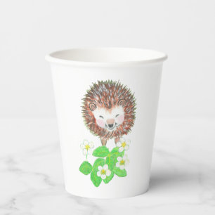 Young Hedgehog & Wild Strawberry Flowers  Paper Cups