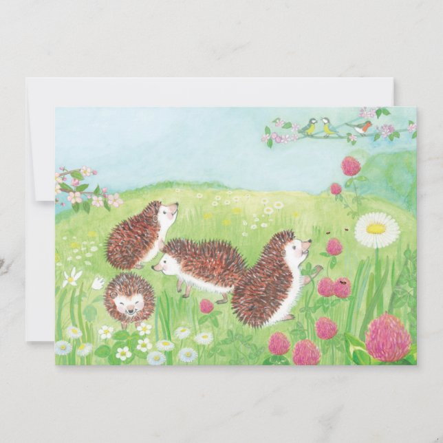 Young Hedgehogs in the Meadow Invitation (Front)