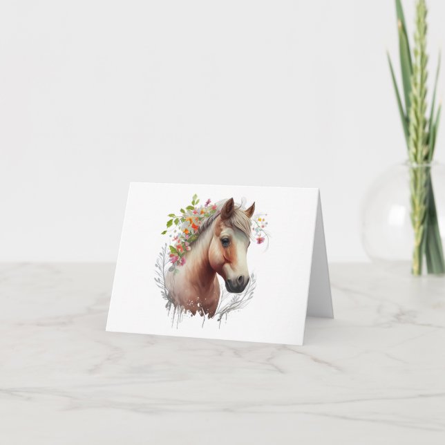 Young Horse with Flowers BLANK  Card (Front)