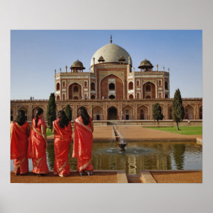 Young Indian ladies and Humayun's Tomb, Delhi, Poster