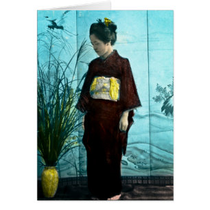 Young Japanese Girl Vintage Hand Coloured Kimono