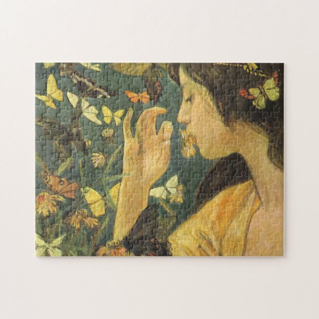 Young Japanese Woman With Beautiful Butterflies Jigsaw Puzzle (Horizontal)