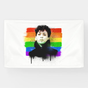 Young Kamala Harris LGBTQ Pride Flag Graffiti Banner