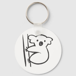 Young Koala in a Tree in Black and White Sketch Key Ring