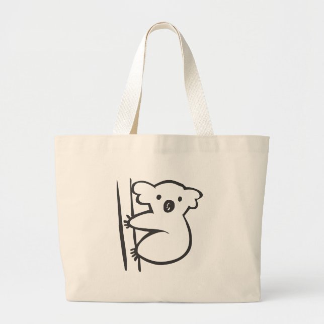 Young Koala in a Tree in Black and White Sketch Large Tote Bag (Front)