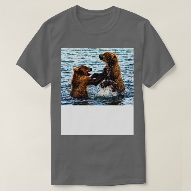 Young Kodiak Brown Bears Play Wrestle In Water Ala T-Shirt (Design Front)