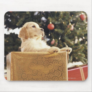 Young Labrador Leaning on a Christmas Present Mouse Pad