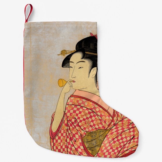 Young Lady Blowing on a Poppin. Small Christmas Stocking (Front)