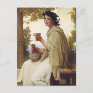 Young lady drinking wine postcard
