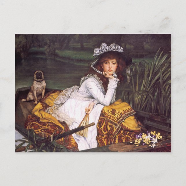 Young Lady & Her Pet Pug in a Boat by James Tissot Postcard (Front)