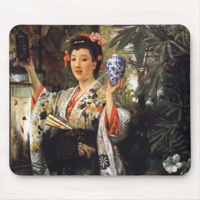Young Lady Holding Japanese Objects Mouse Pad (Front)