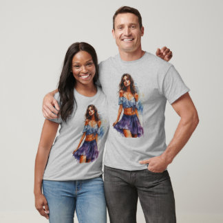 Young Lady on Skirt on a Grey T-Shirt