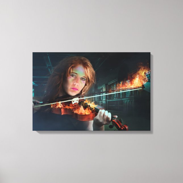 Young Lady Violin on Fire Canvas Print (Front)
