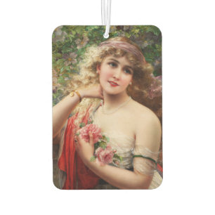 Young Lady With Roses by Emile Vernon Car Air Freshener