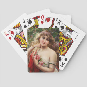 Young Lady With Roses by Emile Vernon Playing Cards