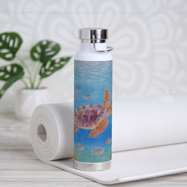 Young Loggerhead Sea Turtle Water Bottle (Yoga (Rotated))