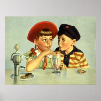 Young Lovers Vintage Illustration Poster