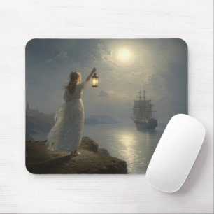 Young Maiden Holding a Lantern in a Harbor Mouse Pad