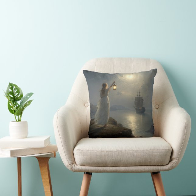 Young Maiden Holding a Lantern in a Harbour Cushion (Chair)