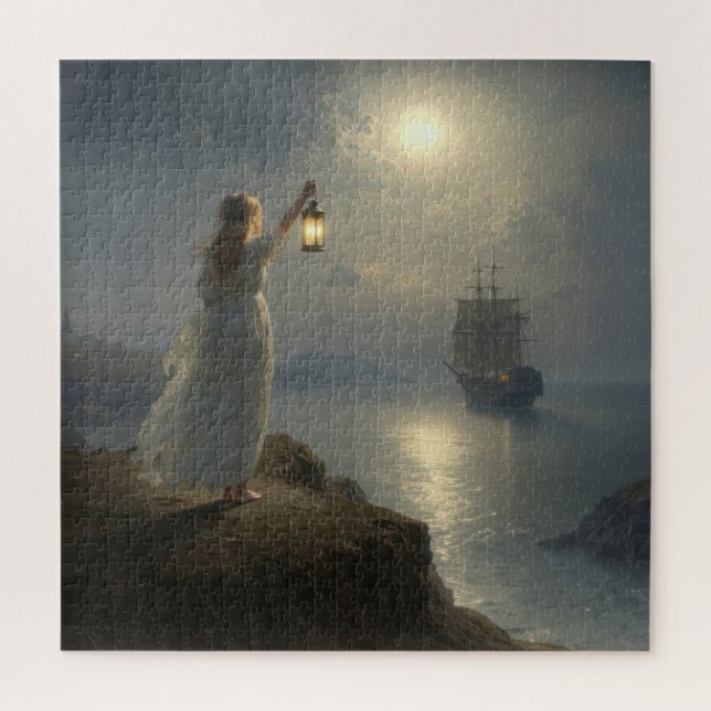 Young Maiden Holding a Lantern in a Harbour Jigsaw Puzzle (Vertical)
