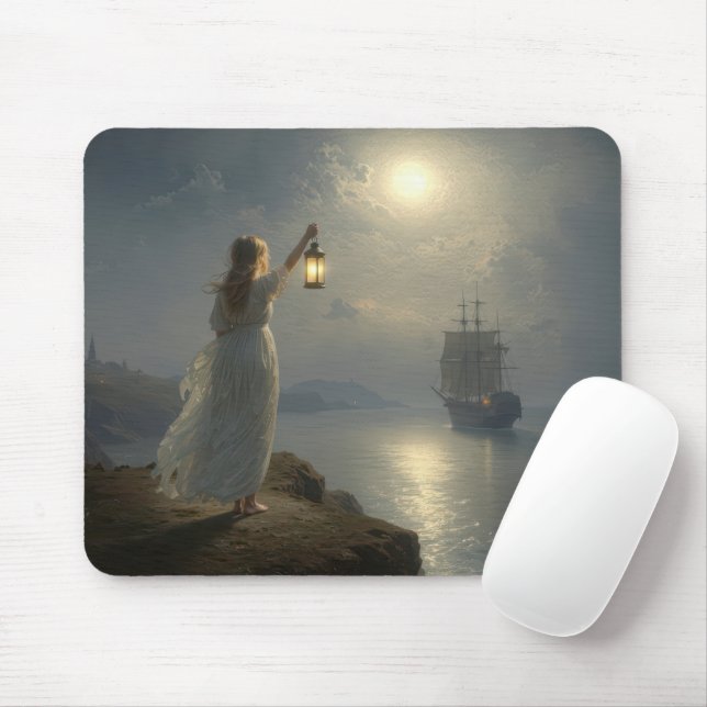 Young Maiden Holding a Lantern in a Harbour Mouse Pad (With Mouse)