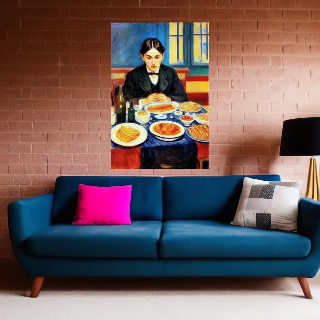 Young man and dinner on the table | AI Art  Poster (Creator Uploaded)