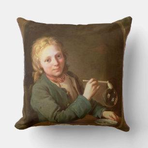 Young Man Blowing Bubbles from a Clay Pipe, 1766 Cushion