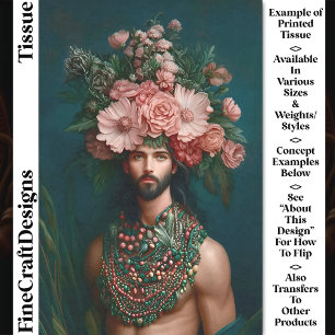 Young Man, Flowers, Berries, Foliage CQ9 Decoupage Tissue Paper