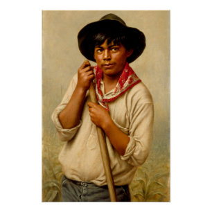 Young Man hoeing Corn ,Famous Painting Poster