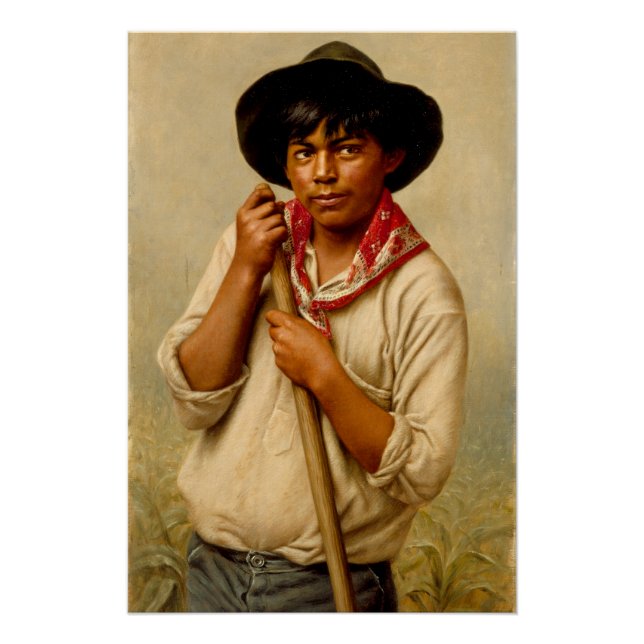 Young Man hoeing Corn ,Famous Painting Poster (Front)