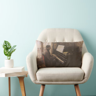 Young Man Playing the Piano by Gustave Caillebotte Lumbar Cushion