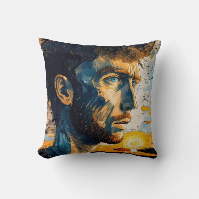 Young Man Portrait With Sunset Painting Cushion (Front)