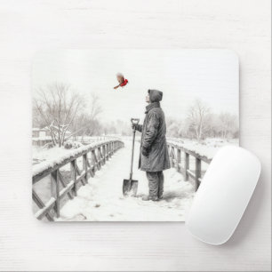 Young Man Watching a Cardinal Mouse Pad