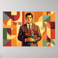 Young Man with Bouquet Bauhaus Art Personalized