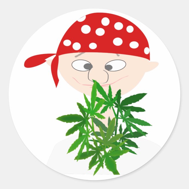 Young Man with Weed Bouquet Personalised Classic Round Sticker (Front)