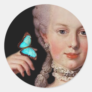 Young Marie Antoinette with butterfly  Classic Round Sticker