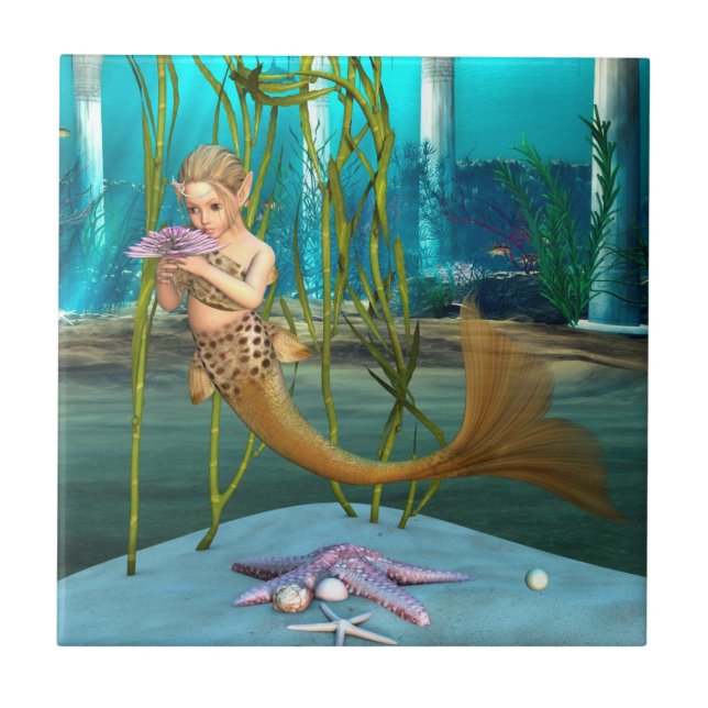 Young Mermaid Underwater Fantasy for Kids Tile (Front)