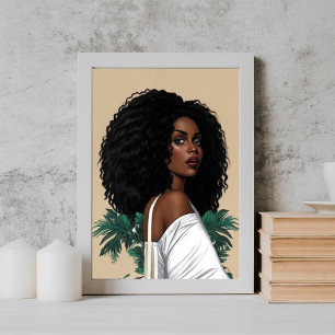 Young Modern Black Afro Girl illustrate Poster