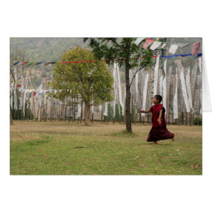 Young monk and prayer flags