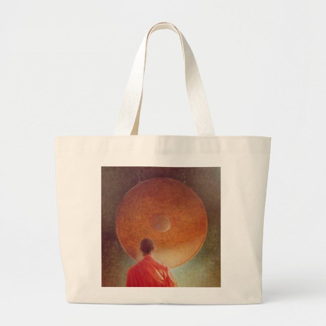 Young Monk with Gong Large Tote Bag (Front)