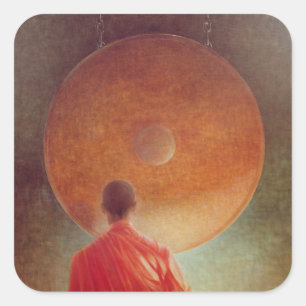 Young Monk with Gong Square Sticker