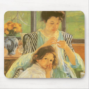 Young Mother Sewing by Mary Cassatt, Vintage Art Mouse Pad