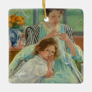 Young Mother Sewing Ceramic Tree Decoration