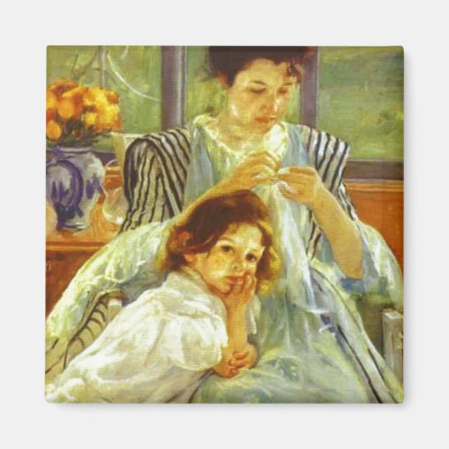 Young Mother Sewing Magnet (Front)